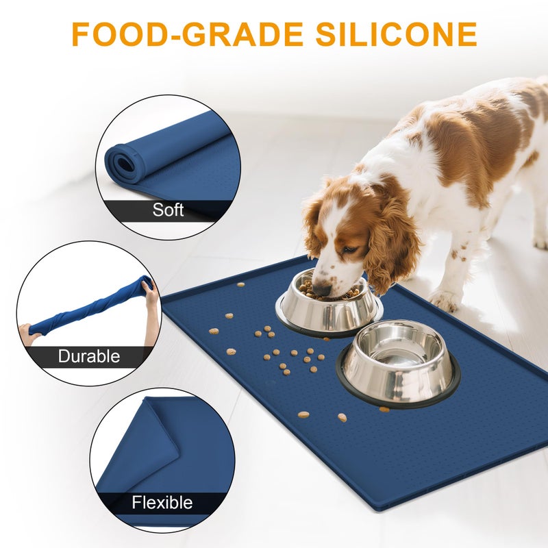 Mofason Pet Food Mat Waterproof Dog Mat 24â€x16â€ Large â€“ 0.5â€ inch Raised Edge, Pet Cat Silicone Feeding Placemat Water Bowl Tray for Floors, Nonslip Washable Dog Mat for Food and Water - Image 4